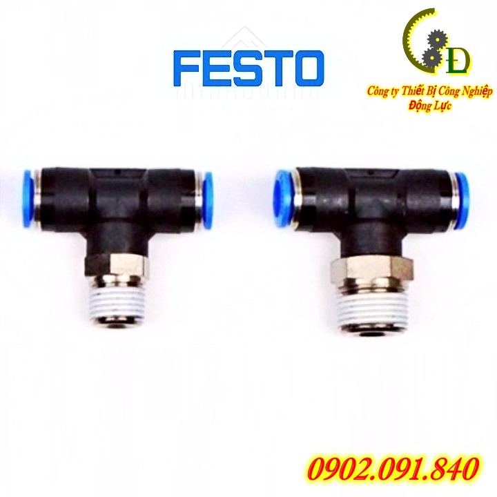 Khớp nối nhanh ren ngoài 1 cổng chữ T festo QST-3/8-10 - Đầu ( cút ) nối nhanh dây hơi máy nén khí phi 10. Van tiết lưu