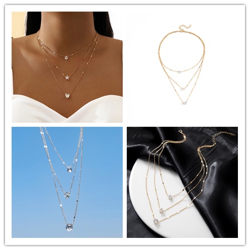 Vòng cổ Nhiều Lớp Hình Ngôi Sao/ Giọt Nước Đính Đá Pha Lê Thời Trang