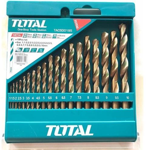 Total Bộ 19 mũi khoan kim loại HSS 1-10mm TOTAL INGCO TACSD0195 AKDB1195