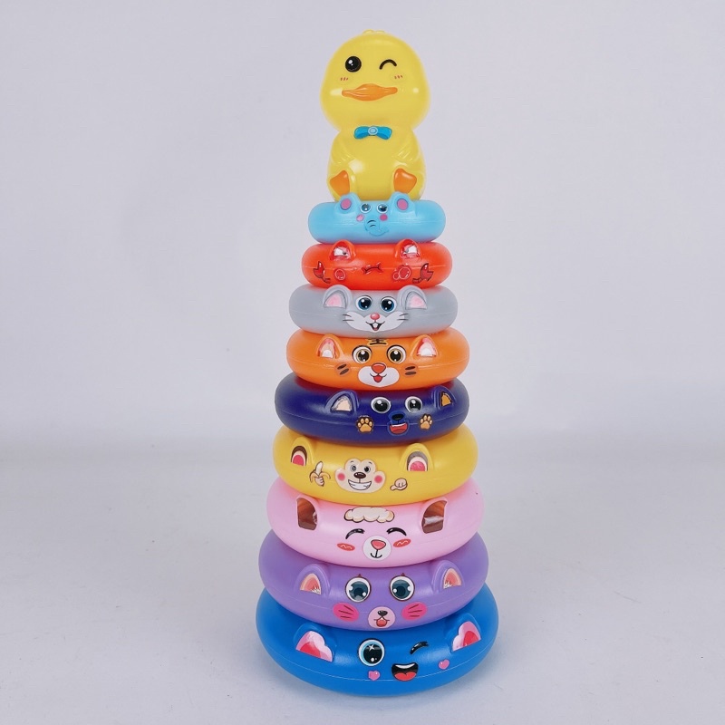 🔥HOT🔥 Bộ Tháp Xếp Chồng nhựa 9 màu sắc cầu vồng cho bé nhận biết màu sắc-kích thước
