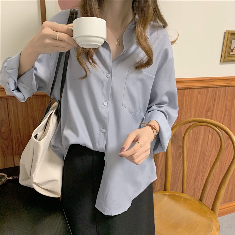 Áo Khoác Sơ Mi Dáng Rộng Phong Cách Hàn Quốc Thanh Lịch 8 Màu Lựa Chọn