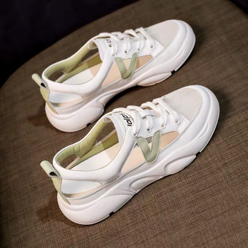 Giày Xăng Đan Thể Thao Đế Bằng Phối Lưới Thoáng Khí Thời Trang Cho Nữ