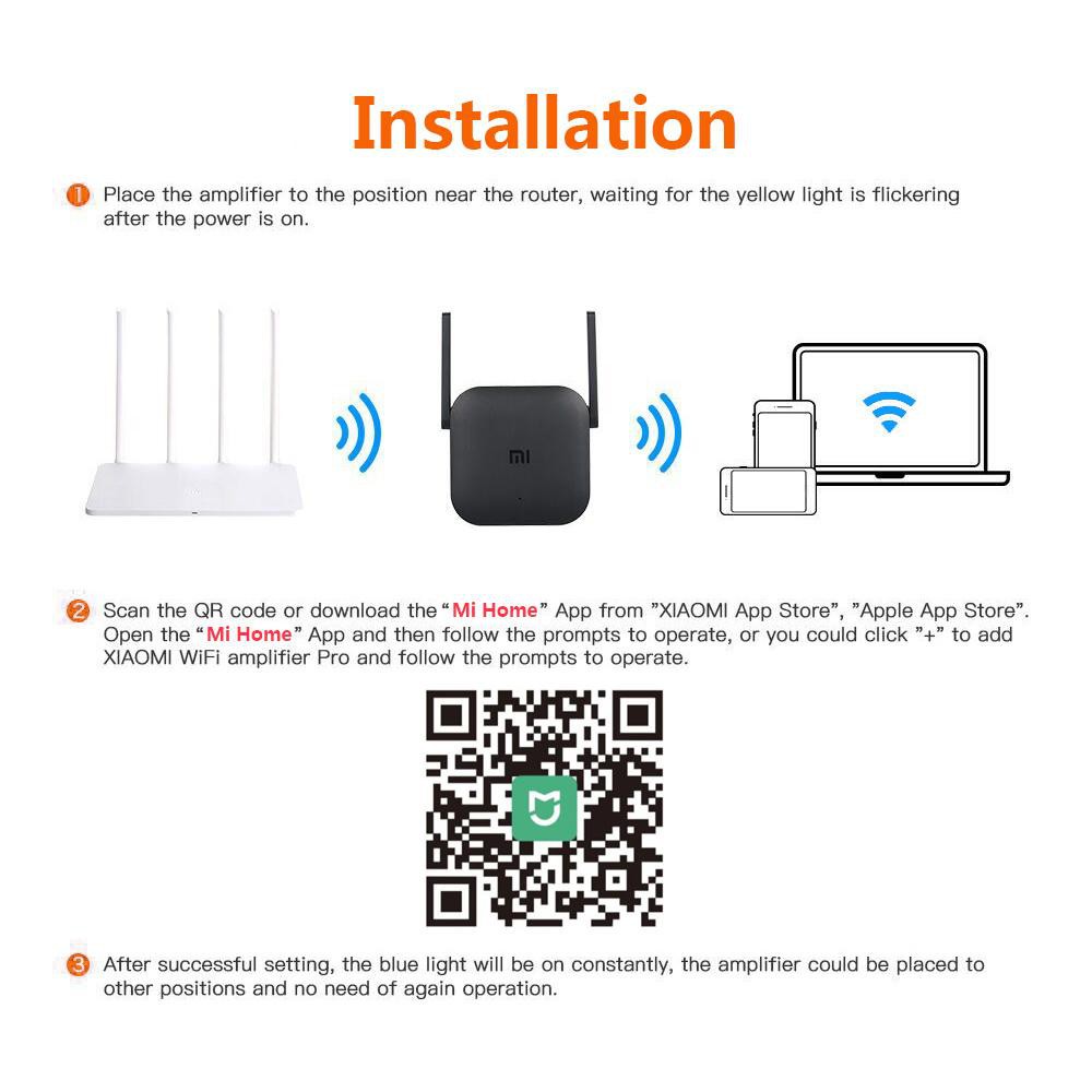 ✲✕❂Xiaomi WiFi Amplifier Pro 300Mbps 2.4G with 2*2 dBi Antenna Wall Plug Range Extender Signal for Router