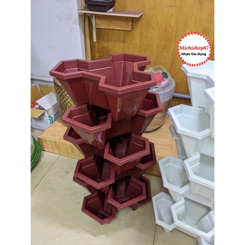 [Giá Sỉ ] Chậu Nhựa Trồng Cây Xếp Tầng, Trồng Hoa, Rau Củ - Chậu Tháp Xếp Tầng Hình Tam GIác Tiết Kiệm Không Gian