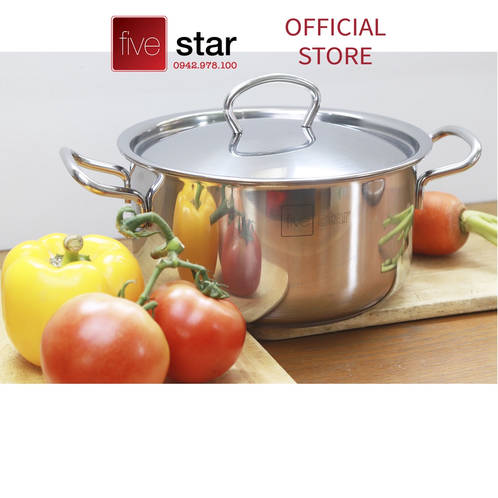 Bộ 2 nồi và 1 chảo chống dính  3 đáy từ inox 430 FiveStar Standard  nắp inox ( tặng 2 vá canh )