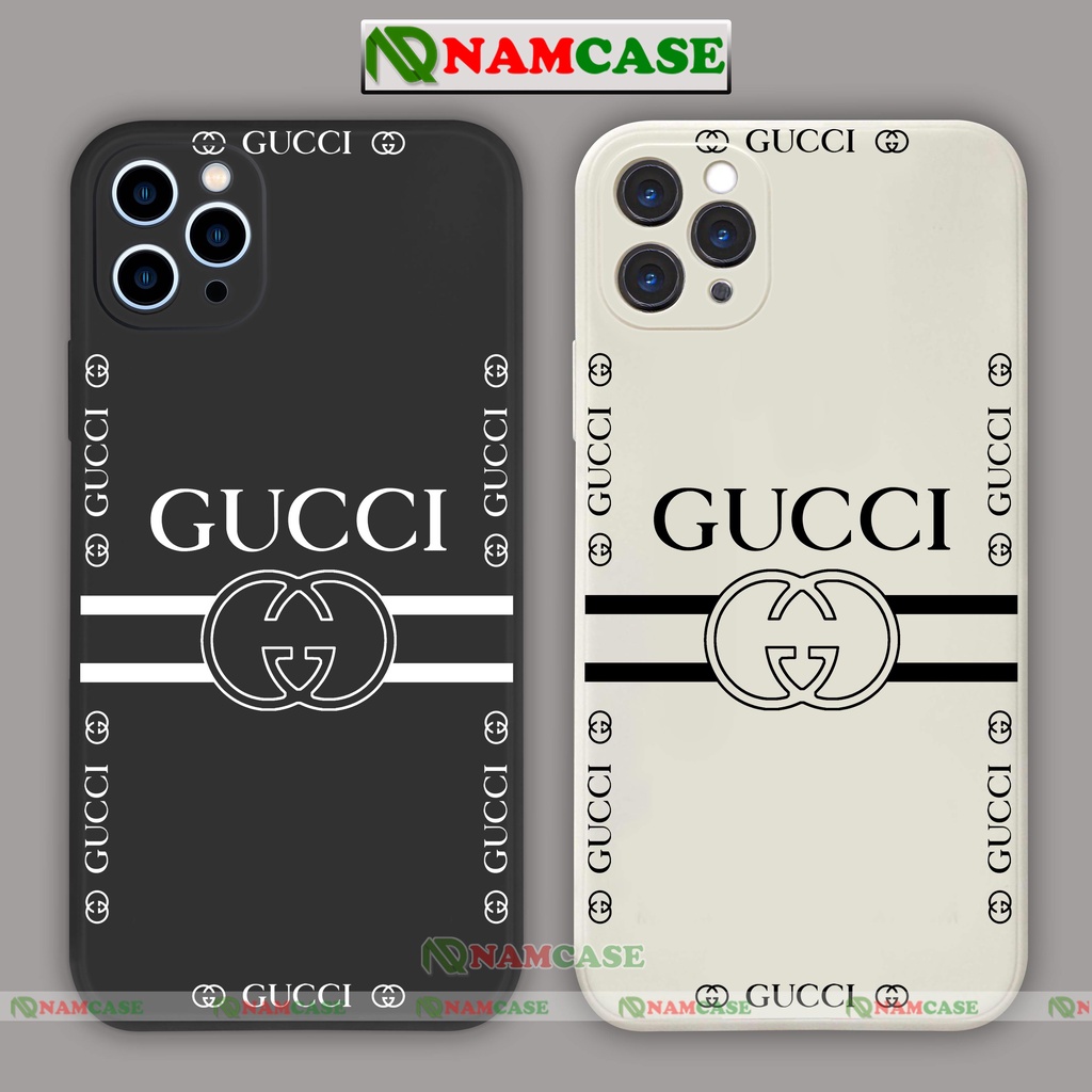 Ốp lưng điện thoại iPhone Gucci cạnh viền vuông silicon dẻo bảo vệ cam ip 6/6s/7/8/X/XS/XR/11/12/13/14 Pro Plus Max