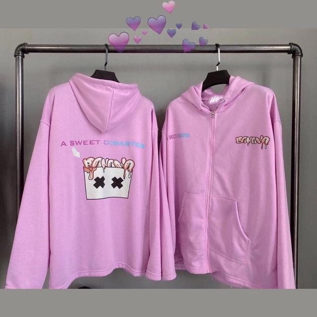 Áo Hoodie Zip A SWEET DIASTER/Áo Khoác Tay Dài Dây Kéo Ảnh Thật