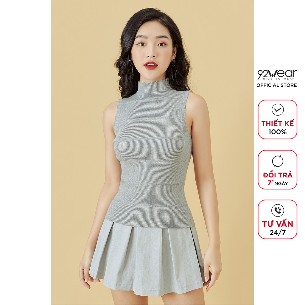 Áo len nữ 92WEAR màu màu Be Ghi mỏng sexy sát nách thiết kế bacsic trơn hàn quốc cổ cao trơn đẹp ALA0051 | BigBuy360 - bigbuy360.vn