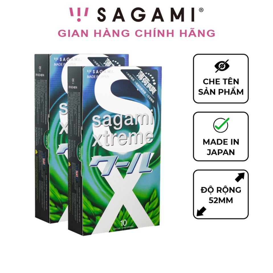 Combo 2 hộp bao cao su Sagami Spearmint - kéo dài thời gian - hương bạc hà - hộp 10 chiếc