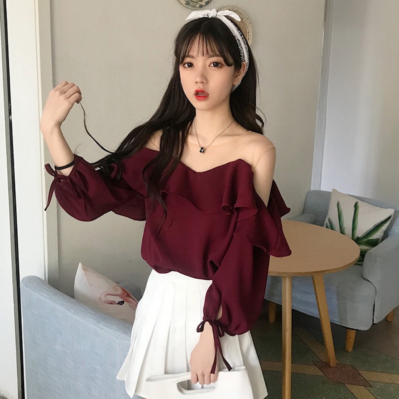 CÓ SẴN - Áo trễ vai tiểu thư cực xinh xắn Ulzzang - A390 | BigBuy360 - bigbuy360.vn