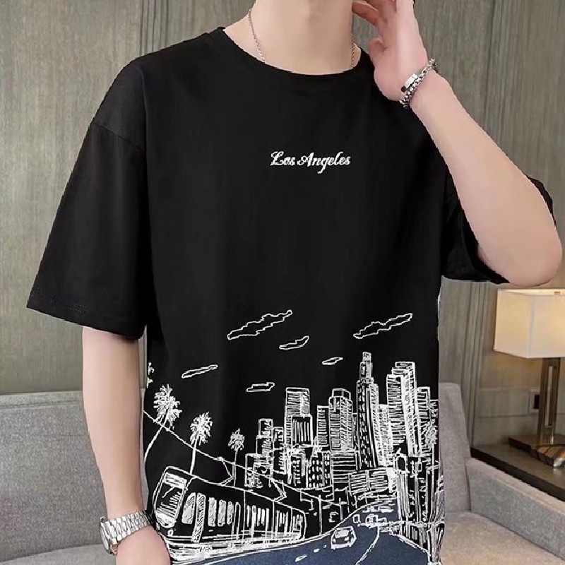 Áo thun tay lửng dáng rộng in họa tiết hoạt hình phong cách hip hop Hàn Quốc cho nam size M-3XL