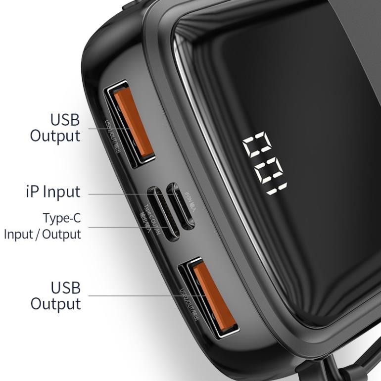 Pin sạc dự phòng Mini S Digital Display 10000mAh sạc nhanh 3A tích hợp cáp Type-C và Lighting