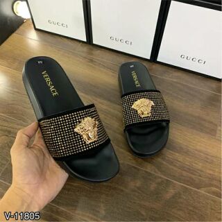 Dép lê quai ngang versace đính đá cao cấp