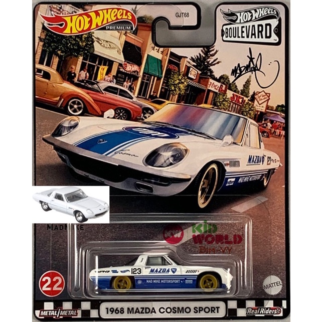 Xe mô hình Hot Wheels Premium Boulevard Series 1968 Mazda Cosmo Sport GRM00, bánh cao su.