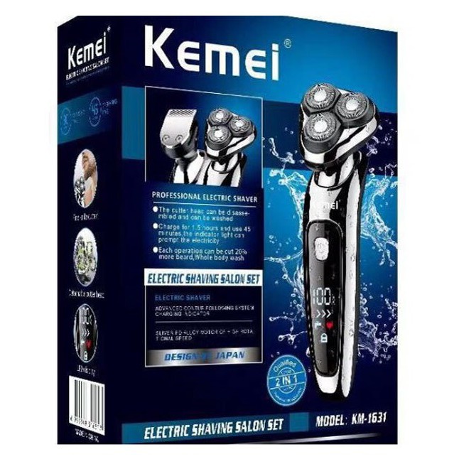 Máy Cạo Râu 3 Lưỡi Kemei 1631 + Tặng Kèm Đầu Cắt Tóc