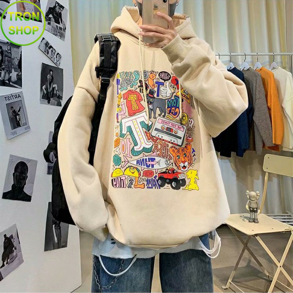 Áo Hoodie Nam Nữ phong cách Harajuku cá tính chất nỉ trần bông TS786