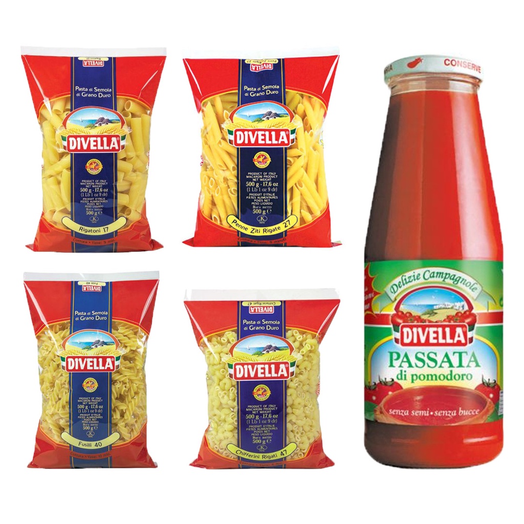 Combo Gia Đình 5 Sản Phẩm Pasta 500 Gram Nui Ống To + Nui Ống Xéo + Nui Xoắn + Nui Chữ C + Cà Chua X