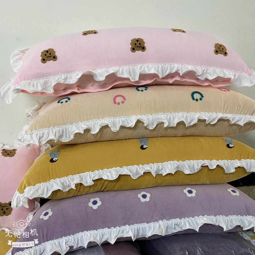 Gối tựa đầu giường , đệm đầu giường Siêu Đáng yêu Viền Ren , Hoạ Tiết Nổi