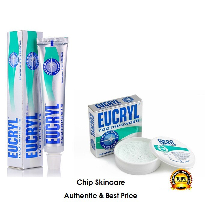 Combo 2 Món Kem và Bột Trắng Răng Eucryl Tooth Paste Freshmint Hương Bạc Hà - Anh [ Combo Trắng Răng ]