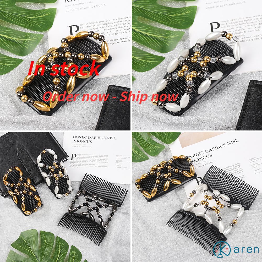 Lược cài tóc hai đầu co giãn đính hạt nhiều màu làm thủ công cho nữ