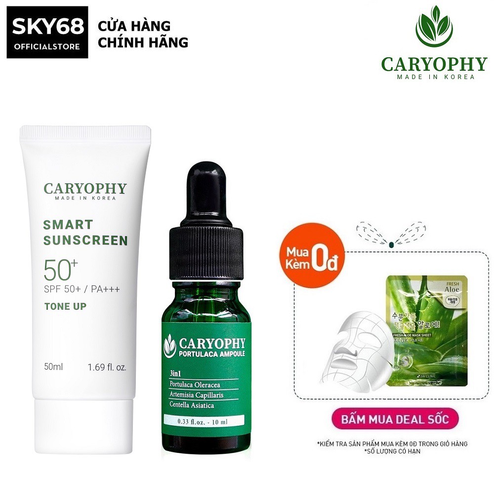 Combo 2 Sản Phẩm Ngừa Mụn, Giảm Thâm, Bảo Vệ Da CARYOPHY (Serum 10ml + KCN Tone Up 50ml)