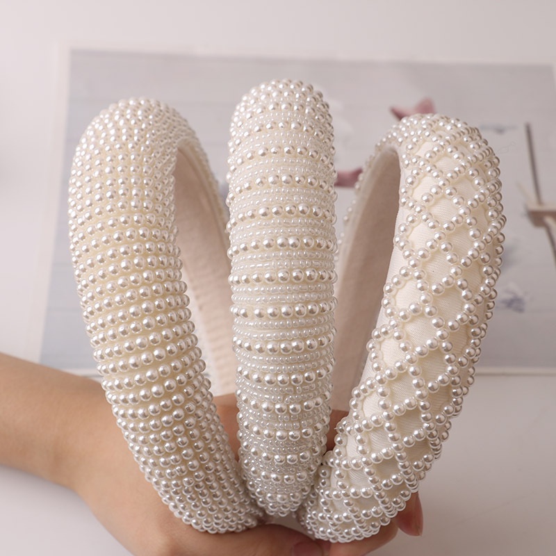 Vương Miện Đội Đầu Đính Ngọc Trai Giả Màu Trắng Toàn Diện Cho Cô Dâu