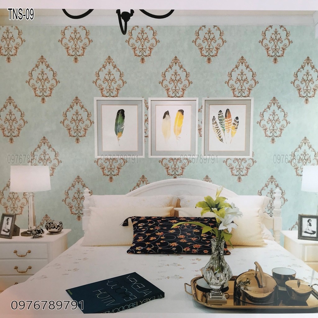 Giấy Dán Tường Hoa Văn Cổ Điển To Cho Phòng Ngủ, Phòng Khách, Lụa Dán Keo Sữa Ngoài, Khổ 10m x 53 cm, Nhiều Màu Lựa Chọn