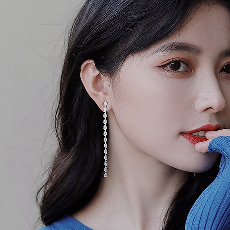 Bông tai dáng dài đính đá zircon phong cách Hàn Quốc sang trọng thời trang cho nữ