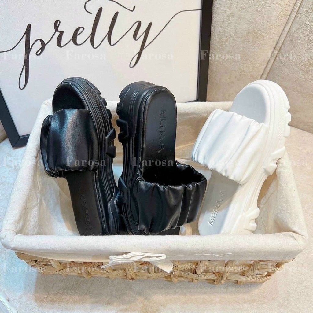 Dép nữ đế bánh mỳ 3cm quai dúm da mềm êm chân mã D10