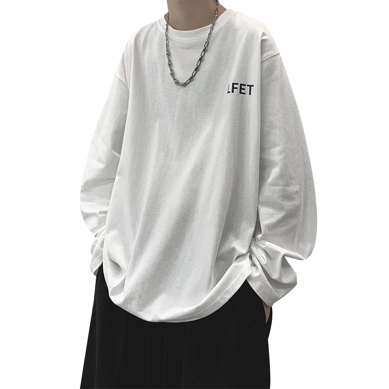 Áo thun tay dài cổ tròn dáng rộng in chữ giản dị thoải mái thời trang mùa đông phong cách hàn quốc cho nam m-5xl