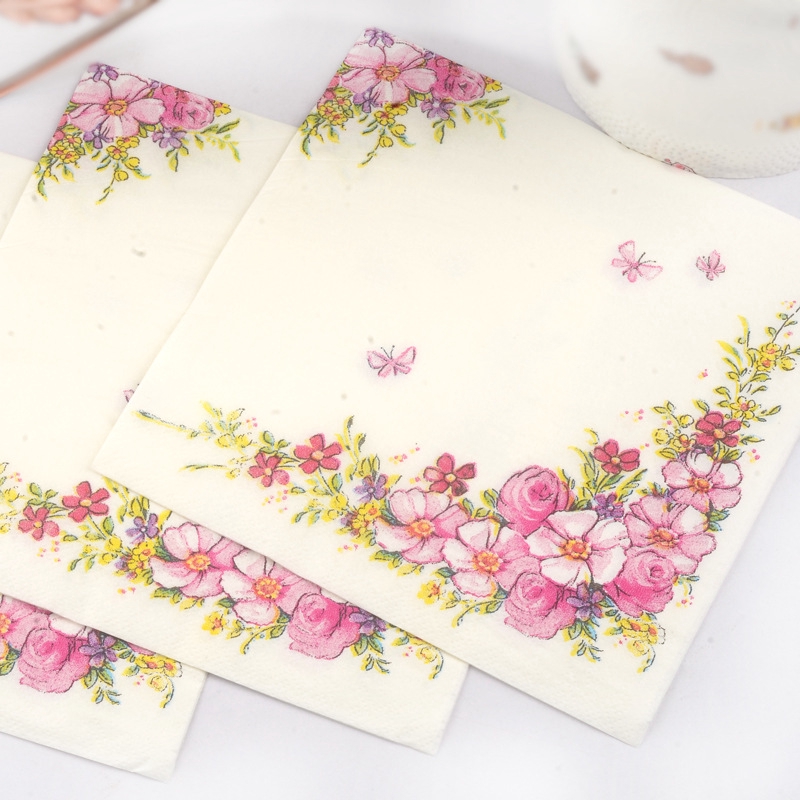 Gói 20 Khăn Ăn In Hoa Xinh Xắn