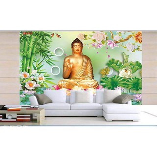 Tranh thờ phật 3d tranh dán tường in vải lụa kt 120x80cm