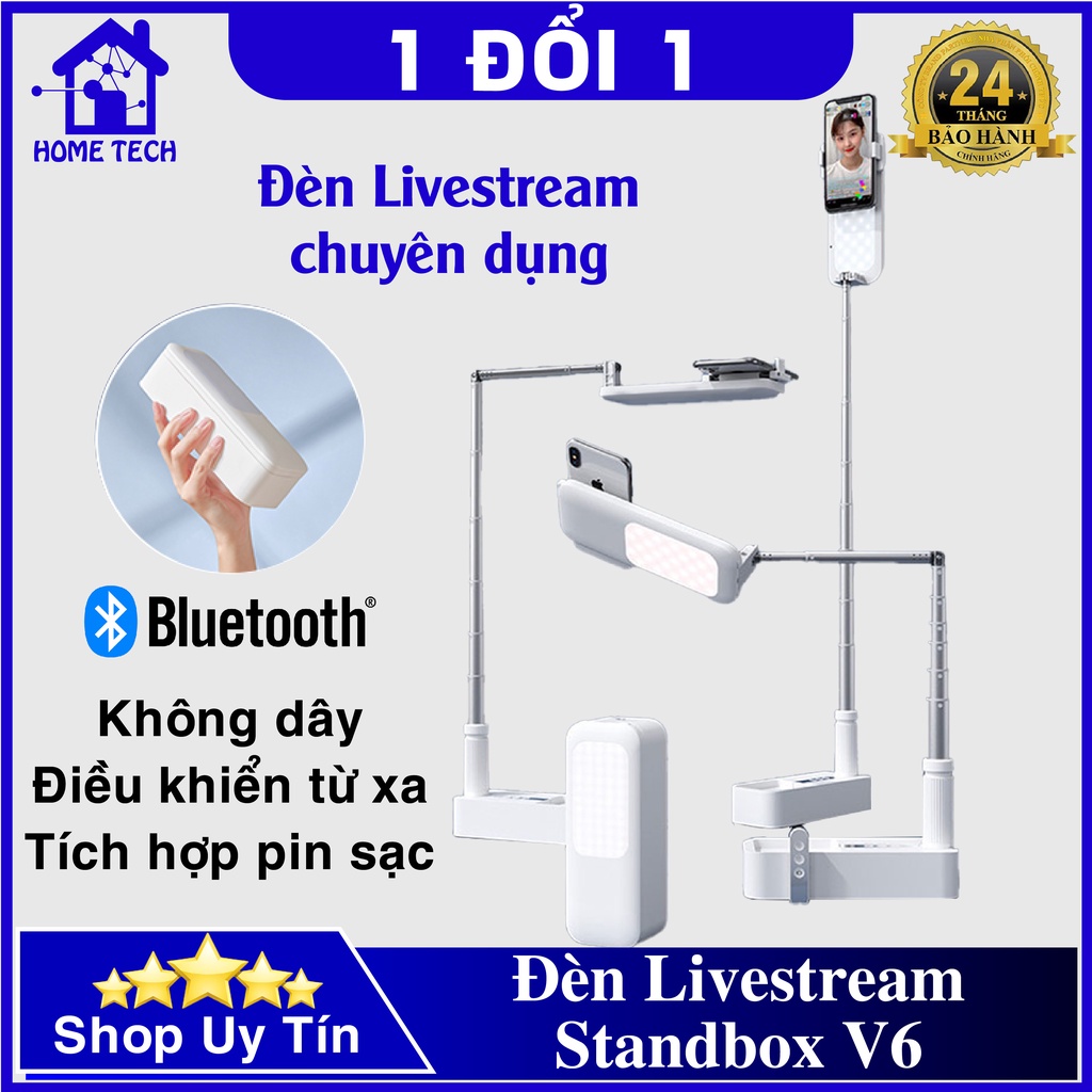 Đèn Livestream Chụp Ảnh Standbox V6 có tay đỡ nằm ngang gập gọn đa năng, xoay 360 độ, điều khiển từ xa 10m