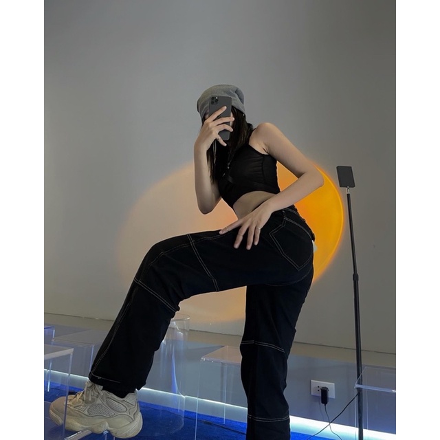 Quần jean nữ lưng cao ống rộng dáng suông màu đen cạp cao Gauni GD60 | BigBuy360 - bigbuy360.vn