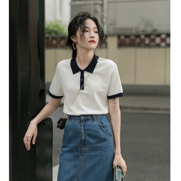Áo polo Dệt Kim Tay Ngắn Phong Cách Thời Trang Hàn Quốc Dành Cho Nữ | BigBuy360 - bigbuy360.vn