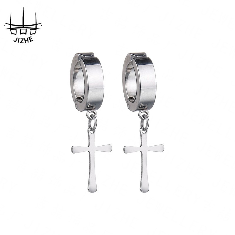 Khuyên tai kẹp vành nam nữ xỏ lỗ hình chữ thập thế giới KPOP