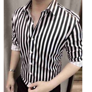 ÁO SƠ MI NAM TAY DÀI SỌC ĐEN KIỂU CÁCH ĐƠN GIẢN MS20