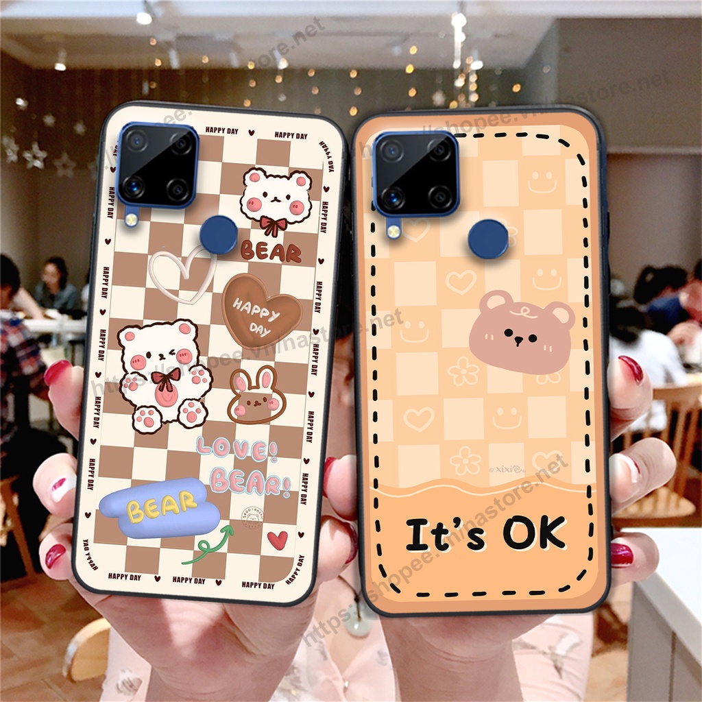 Ốp lưng Realme C12 / Realme C15 / Realme C17 / Realme 7I trái tim hình gấu cute cá tính, giá rẻ, cực bền