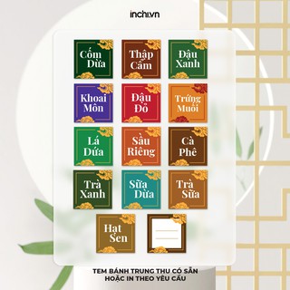 Tem Decal Bánh Trung Thu Cao Cấp Có Sẵn Hình Vuông - 13 Nhân & 1 Nhân Viết Tay Size 18 Tem / Tờ Giá Rẻ