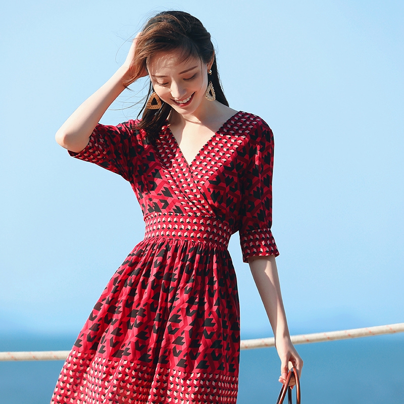 Đầm Tay Lửng Lưng Cao Hở Lưng Quyến Rũ Cho Nữ 2019