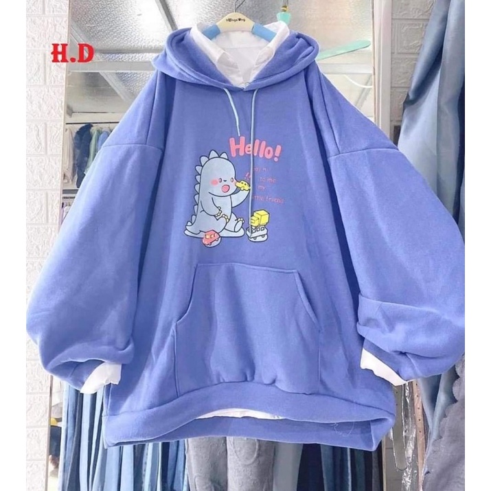 ÁO hoodie khủng long Hello form thụng nam nữ giá rẻ