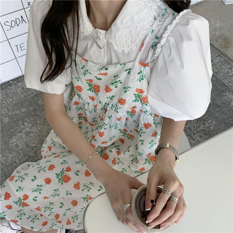 Đầm hai dây in hoa thời trang mùa hè dành cho nữ sinh