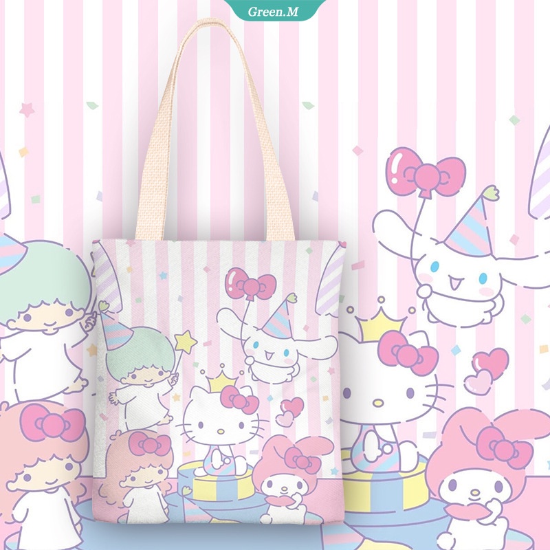 SANRIO Túi Xách Canvas Đeo Vai Đơn Giản In Hình Cinnamoroll Kuromi Melody Pom Pom Dễ Thương Đơn Giản Dành Cho Bạn Nữ
