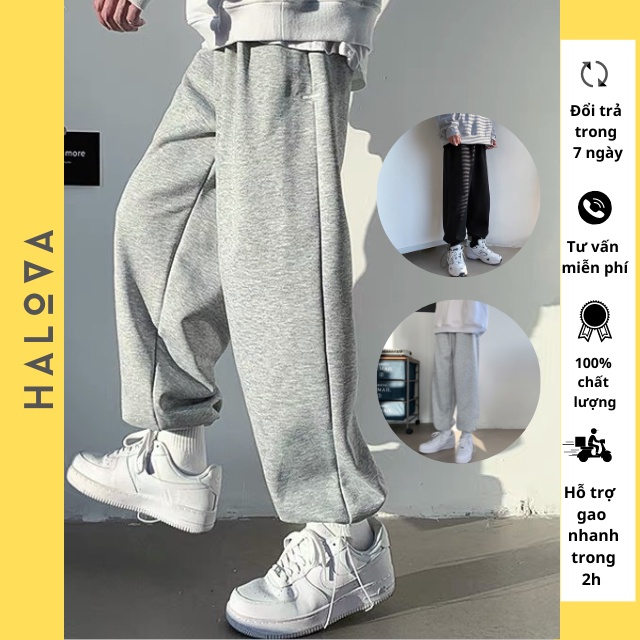 Quần jogger nam nữ thể thao trơn basic nỉ bigsize - quần hiphop unisex HALOVA QU5