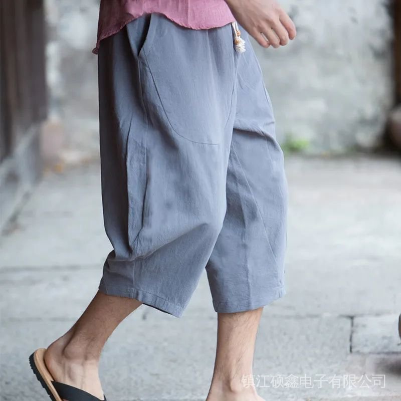 Quần Lửng Ống Rộng Bằng Cotton Lanh Phong Cách Trung Hoa Dành Cho Nam