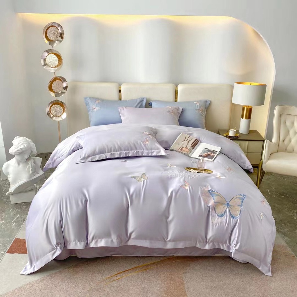 Bộ vỏ chăn ga gối Phi Lụa M2T BEDDING LUXURY hàng cao cấp - Phi Lụa hình bướm