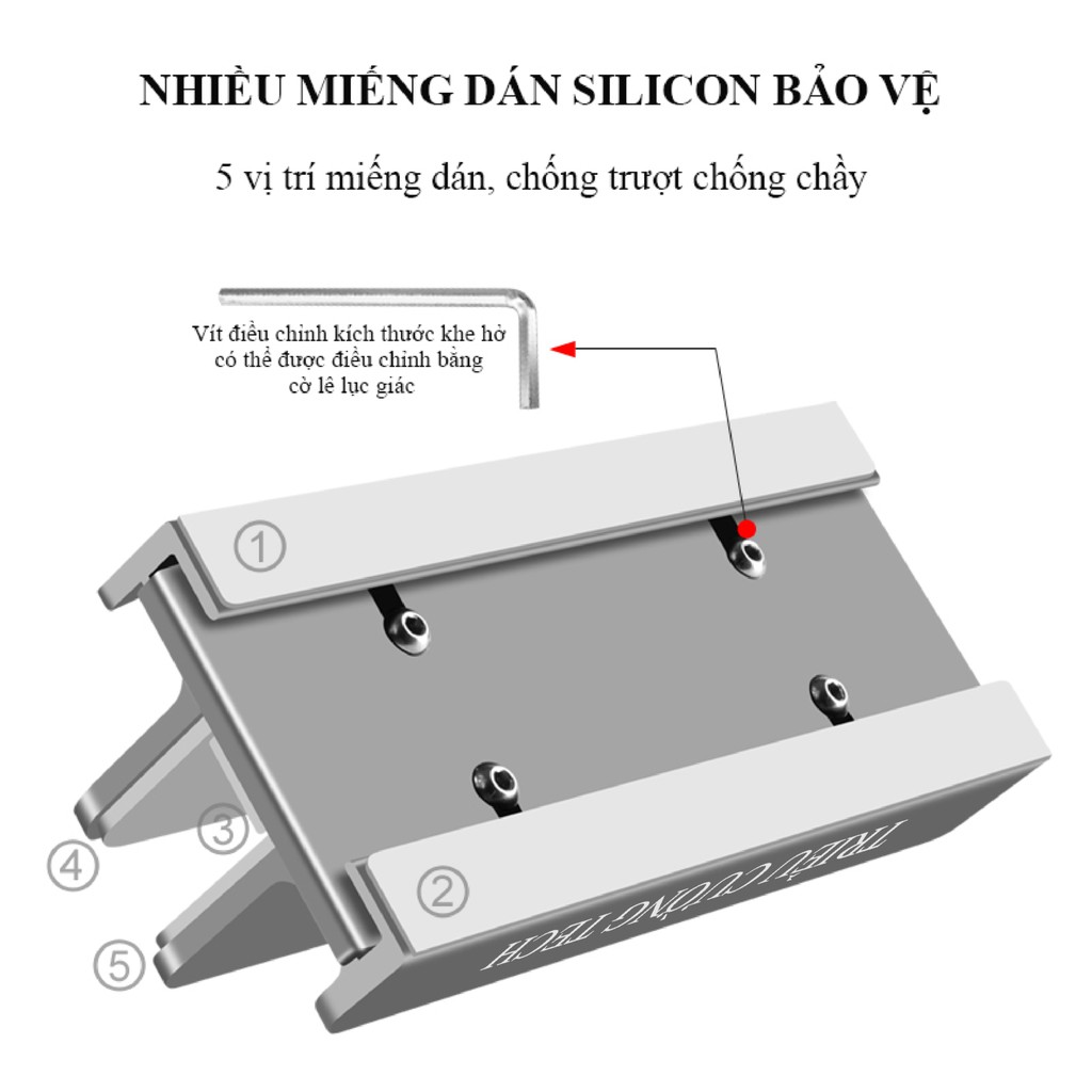 Giá Đỡ Kiêm Đế Kẹp 3 Khe Đa Năng Hợp Kim Nhôm Nguyên Khối Dựng Đứng Cho Thiết Bị Điện Tử Laptop Macbook Ipad Điện Thoại