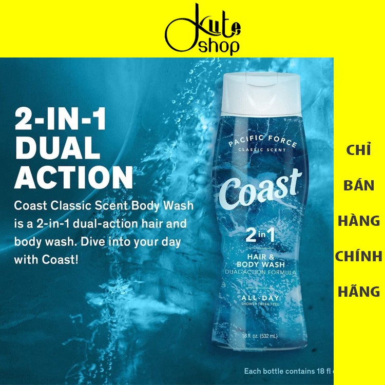 Tắm gội 2 trong 1 Coast Hair & Body Dual Action Formula Wash 946ml