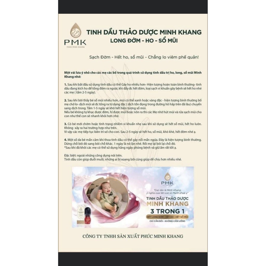 Tinh dầu thảo dược Phúc Minh Khang – Hết ho, long đờm, sổ mũi [Chỉ 1 chai duy nhất.]