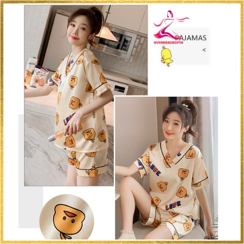 Bộ Lụa Ngủ, pijama Cộc Tay Mặc Nhà In Hình Họa Tiết Dễ Thương | BigBuy360 - bigbuy360.vn
